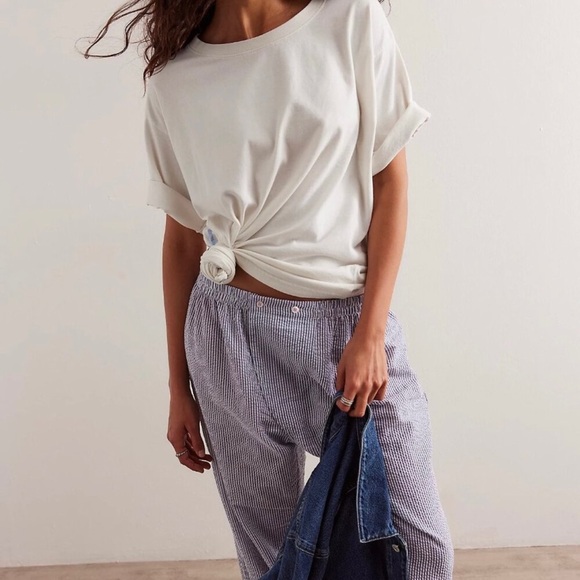 Free People White and Blue Short Sleeve Tee - Picture 3 of 7